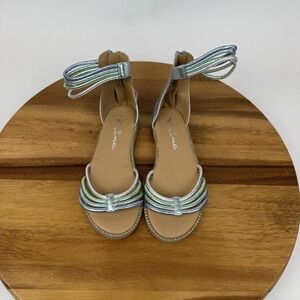 New NWOB Big Kids Girls Nina Brianna Blue Metallic Strappy Sandals Size 2 Y